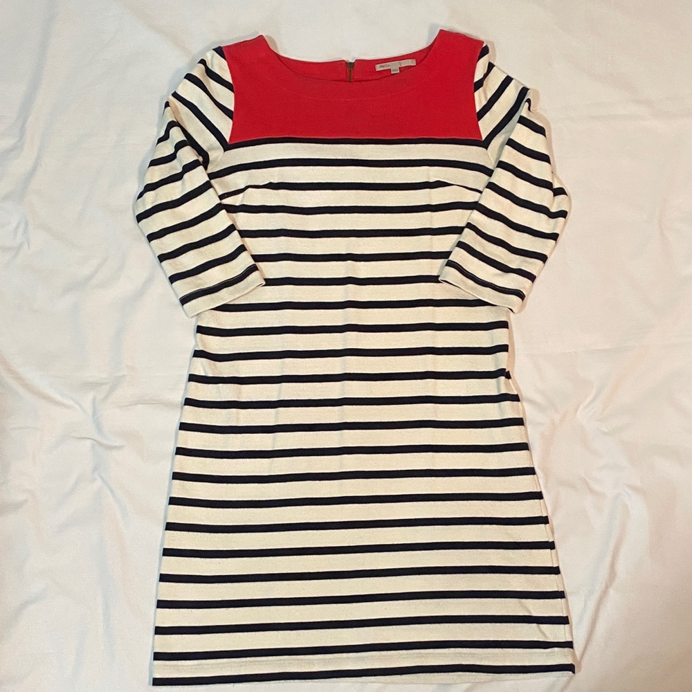 GAP Red and Navy Striped Long QuarterSleeve Dress with zipper back.